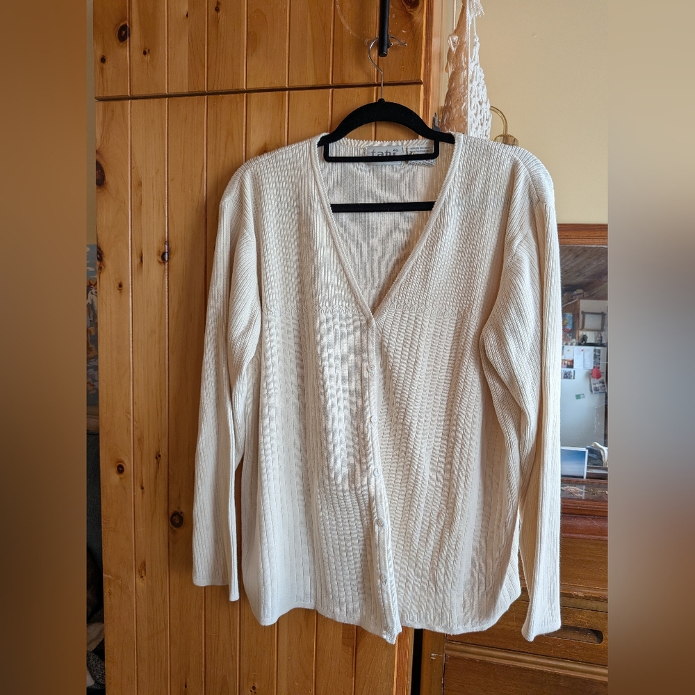 Tabi International Cream Ribbed Button-Up Cardigan